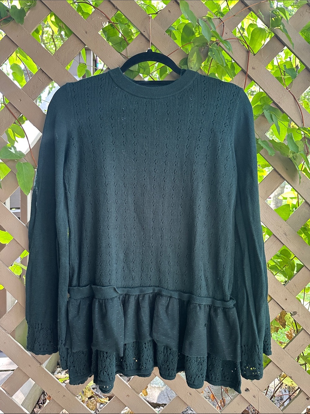 4/$20 LC Lauren Conrad Dark Green Ruffled Hem Knit Sweater